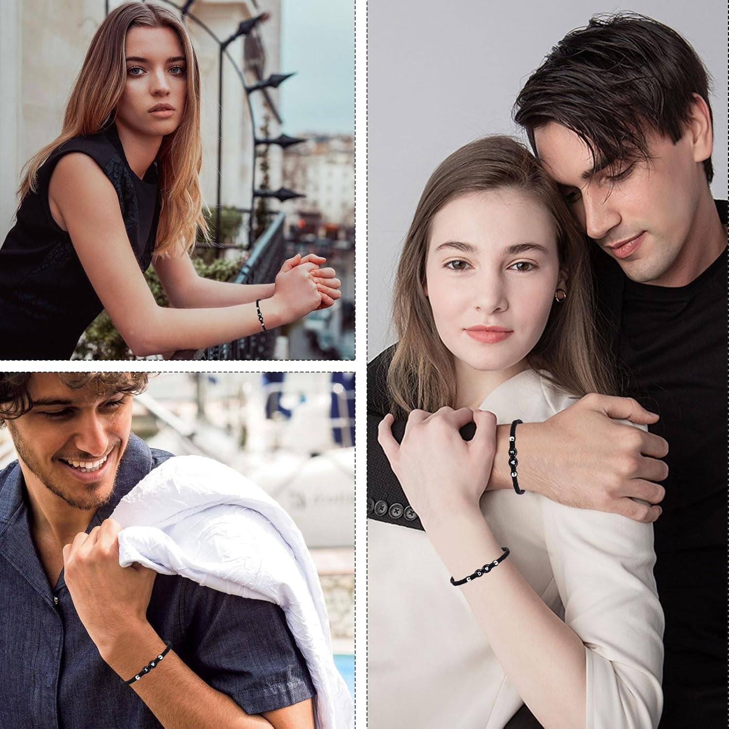 Black Rope Initial Bracelet for Men Women, 6Mm Beads 26 Letters A-Z Alphabet Handmade Adjustable Weaving Beadsbracelet for Couples Friends Mom Dad, Christmas Birthday Jewelry Gifts