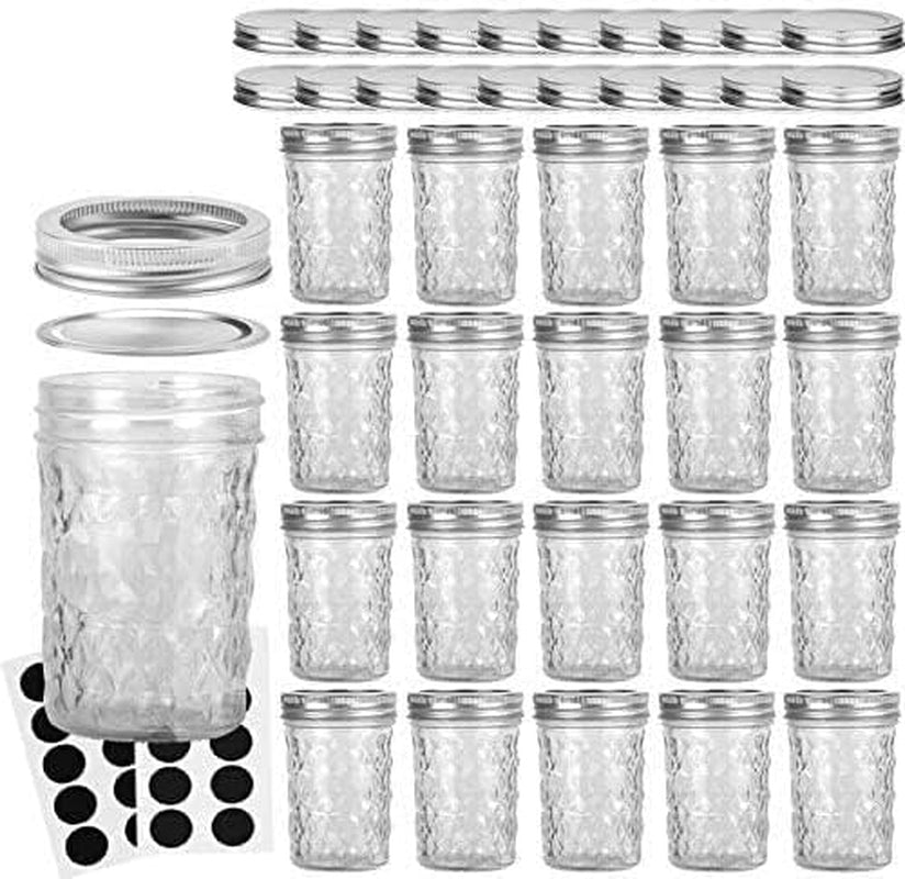 8 oz Mason Jars with Regular Lids and Bands, 20-Pack, Ideal for Canning, Jam, Honey, and Wedding Favors, Includes 20 Extra Lids