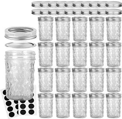 8 oz Mason Jars with Regular Lids and Bands, 20-Pack, Ideal for Canning, Jam, Honey, and Wedding Favors, Includes 20 Extra Lids