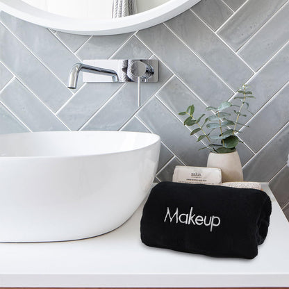 Makeup Towels - Pack of 6 - Ultra Soft & Gentle Microfiber Coral Fleece Washcloth Face Make up Remover, 13 X 13 In, Black