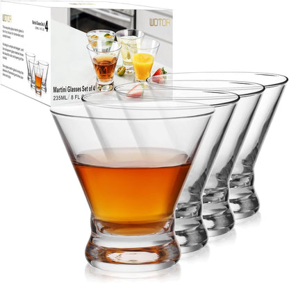 Stemless Martini Glasses Set of 4, 8Oz Cocktail Glass Set, Fancy Modern Martini Cups for Bar, Short and Small Margarita Glasses
