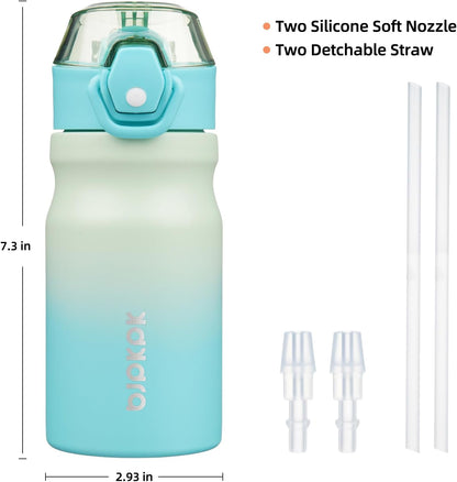 Water Bottle with Straw 14Oz Insulated Water Bottles Reusable Stainless Steel Metal Thermo with Leak Proof Lockable Lid and Carry Handle,Mint