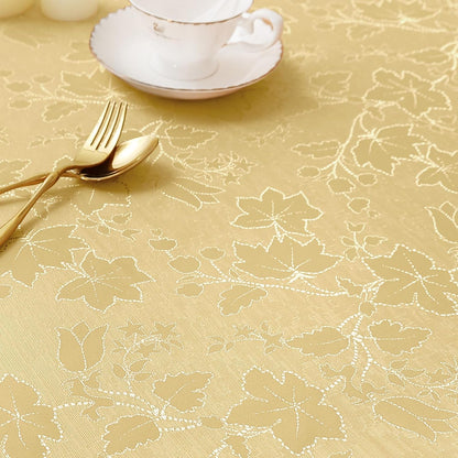 Rectangle Thanksgiving Tablecloth, Waterproof Jacquard Fall Table Cloth, Damask Cloth Table Cover for Harvest Decor (60" X 102", Yellow Maple Leaf)