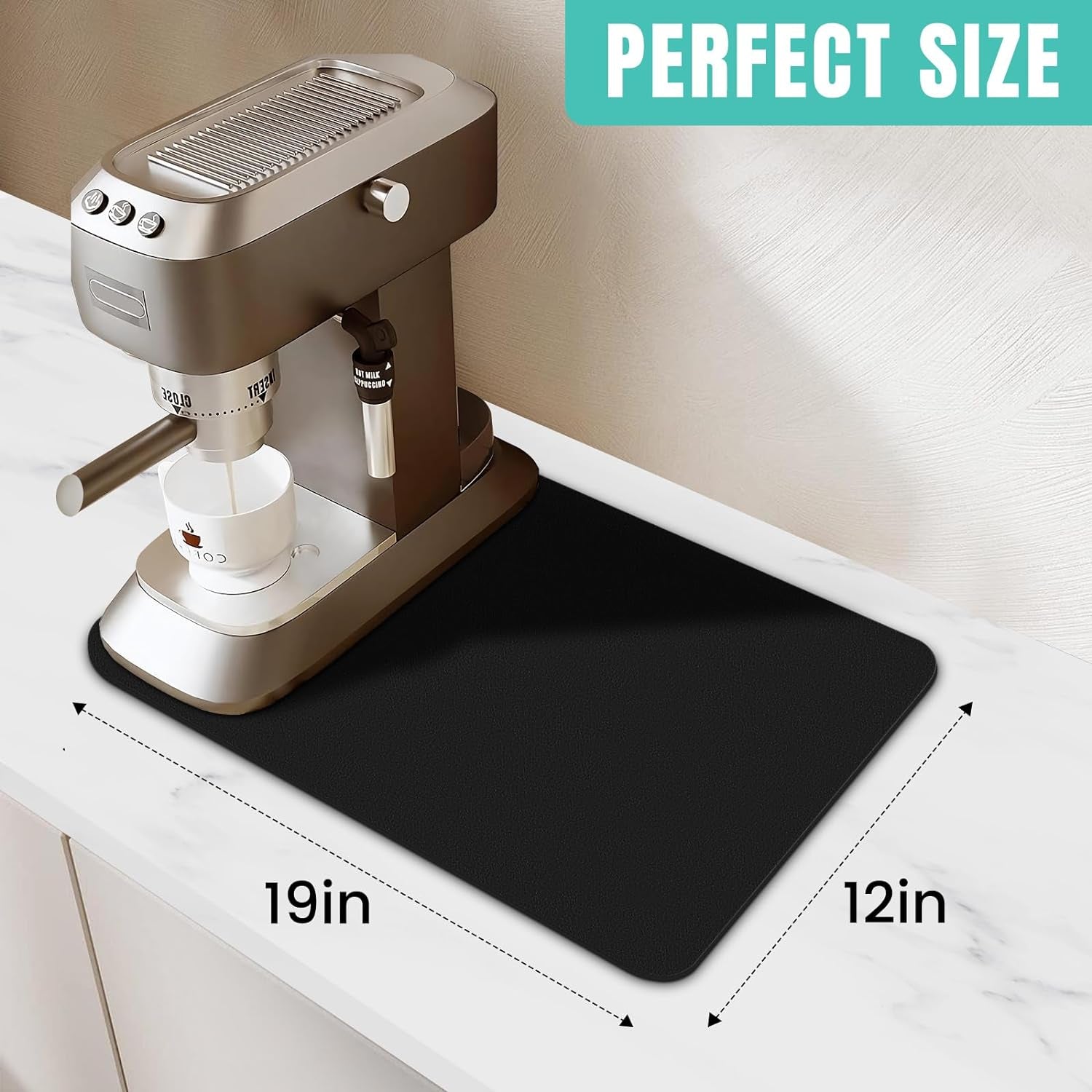 Coffee Mat Super Absorbent Dish Drying Mat Coffee Bar Accessories Match with Machine Large Drying Mats for Kitchen Counter 12" W X 19" L, Black