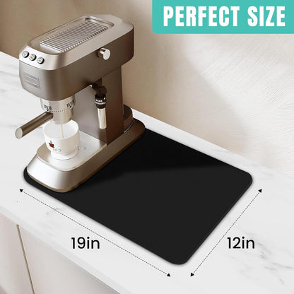 Coffee Mat Super Absorbent Dish Drying Mat Coffee Bar Accessories Match with Machine Large Drying Mats for Kitchen Counter 12" W X 19" L, Black