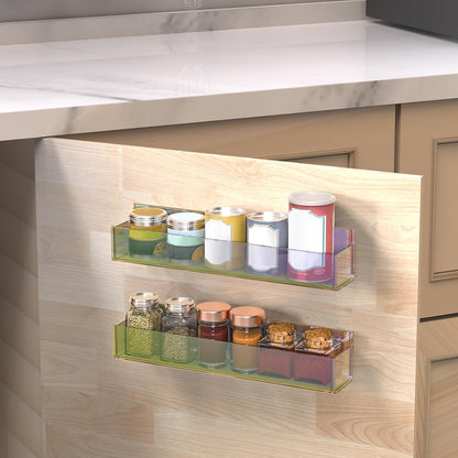 Adhesive Acrylic Spice Rack with Nano Double Sided Tape Wall Mount Organizer, Wall Spice Rack with Shelf Ends for Kitchen Cabinet Door - 2 Pack 12‘’ Shelves (Colorful)