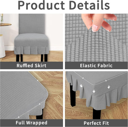 Dining Chair Covers Stretch Parsons Chair Slipcover with Skirt Chair Covers for Dining Room Restaurant Banquet (2 PCS, Light Gray)