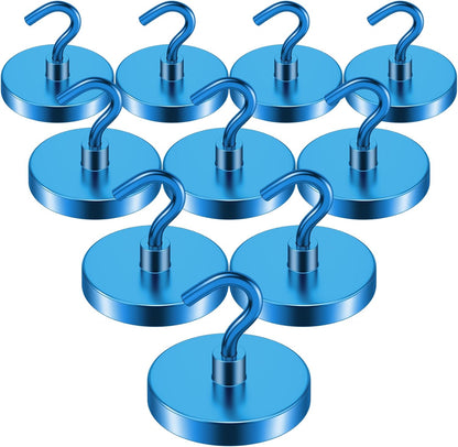 Heavy Duty Neodymium Magnetic Hooks - 10 Pack, 110 lbs Capacity, Rust-Proof Blue Magnets for Versatile Hanging Solutions in Kitchen, Garage, and Cruise Use