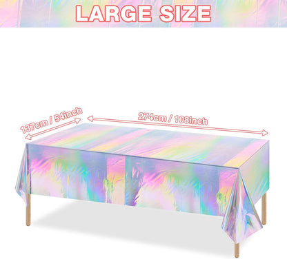 2 Pack Iridescence Plastic Tablecloths Shiny Disposable Laser Rectangle Table Covers Holographic Foil Tablecloth Iridescent Party Decoration Birthday Bridal Wedding Christmas 54" X 108"(Laser)