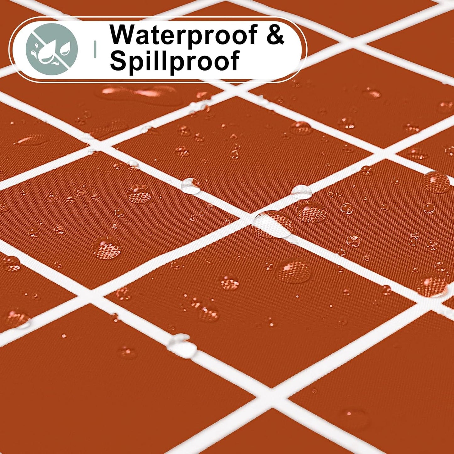 round Waterproof Fabric Table Cloth, Plaid Stain Resistant Polyester Tablecloth, Washable Cloth Table Cover for Fall Halloween Decor, Dining Room, Outdoor (60" Round, Rusty)