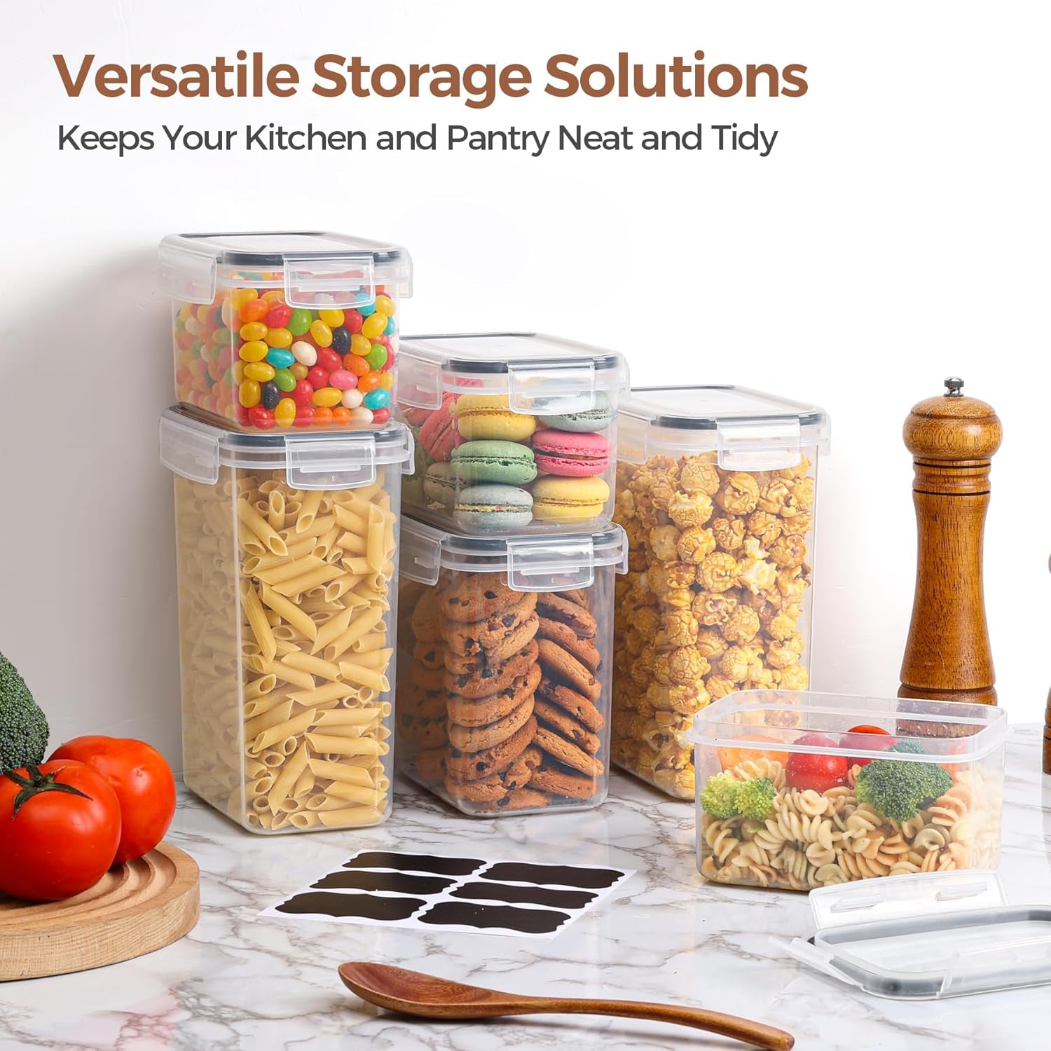 Food Storage Containers with Lids Set of 3 (2L/2.1Qt) (1.4L/1.5Qt) (0.8L/0.8Qt), Airtight Food Storage Container, Plastic Canister Sets for Kitchen, Pantry Organizer for Sugar, Cereal and Snack