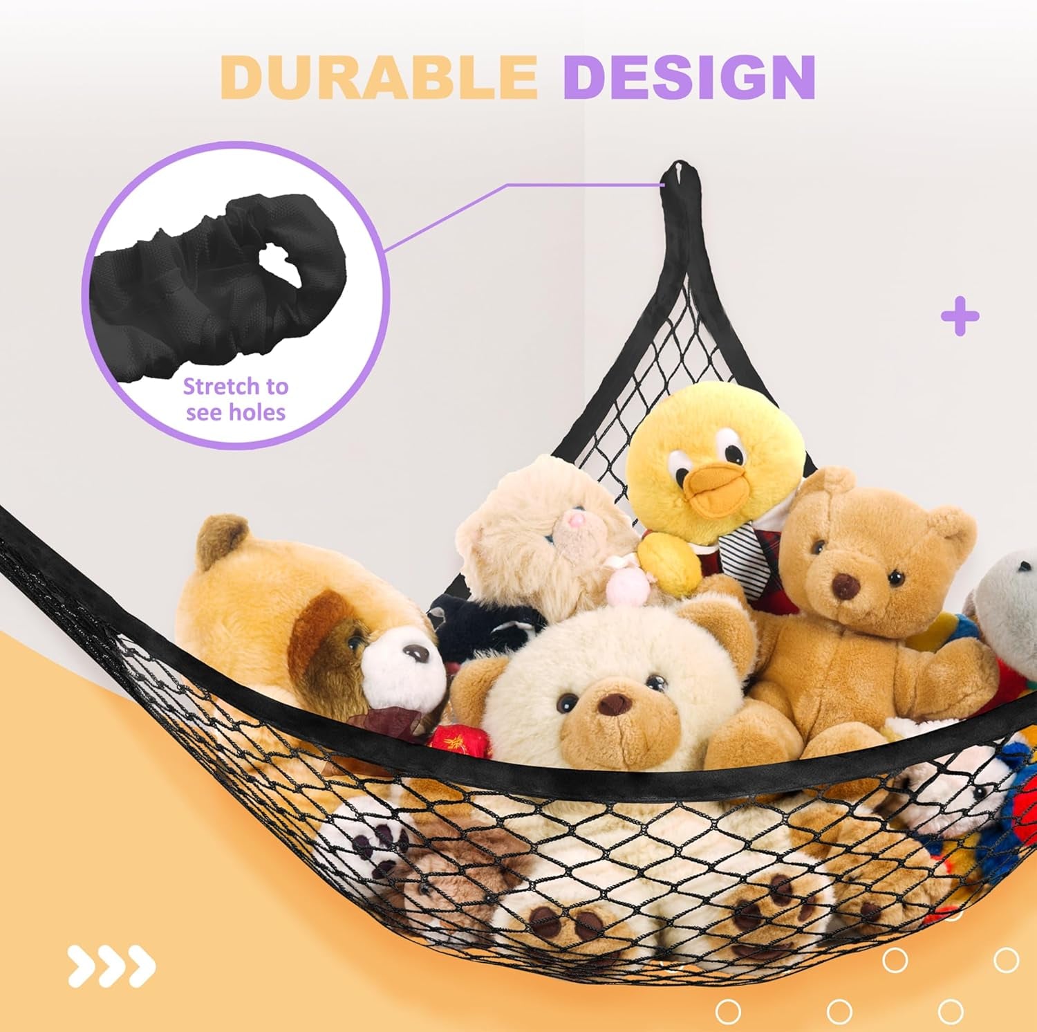 Stuffed Animal Net Hammock for Plushie Toys, Stuffed Animal Hammock Corner for Kids' Room Decor, Ideas for Organizing Stuffy Collection, 2 Pack, Black