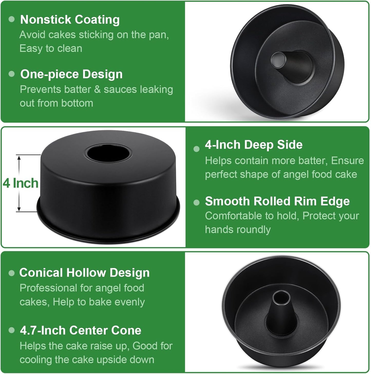 Angel Food Cake Pan, 10 Inch Cake Pan round Baking Tube Tin for Baking Pound Cakes, Conical Hollow & One-Piece Design, Stainless Steel Core & Heavy-Duty, Oven Safe - Black