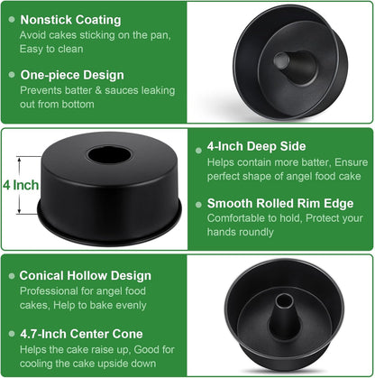 Angel Food Cake Pan, 10 Inch Cake Pan round Baking Tube Tin for Baking Pound Cakes, Conical Hollow & One-Piece Design, Stainless Steel Core & Heavy-Duty, Oven Safe - Black