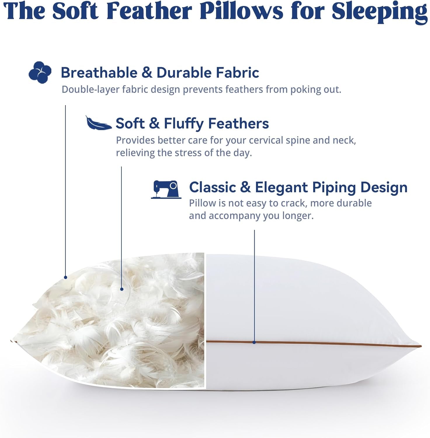 ® Goose Feather down Pillows King Size Set of 2, Soft Fluffy Luxury Hotel Collection Pillow, 100% Cotton Cover, Medium Firm Bed Pillow for Back, Stomach or Side Sleeper.