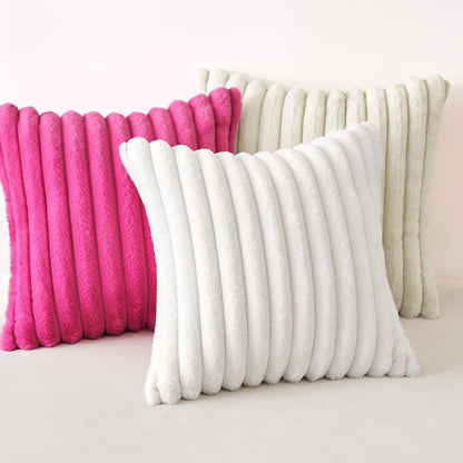 Faux Fur Plush Decorative Throw Pillow Covers Set of 2 Luxury Soft Fluffy Striped Pillowcases Cushion for Spring Sofa Couch Bed Living Room Hot Pink 18X18 Inch