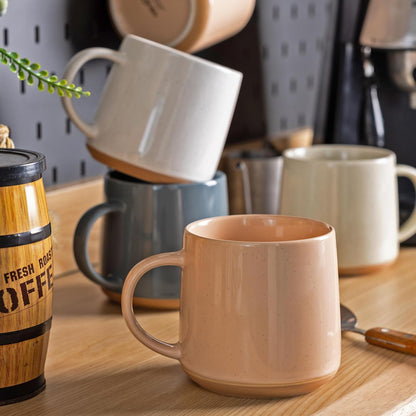 Handmade Ceramic Coffee Mugs Set of 4, 17 Oz with Terracotta Underside - Ideal for Latte, Tea, Beer, and Hot Cocoa, Dishwasher and Microwave Safe