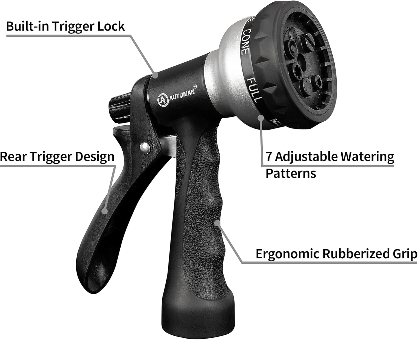 7-Pattern Garden Hose Nozzle & 100% Metal Hose Nozzle Sprayer with 7 Watering Modes