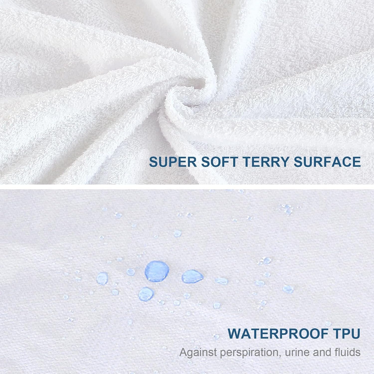 Twin Mattress Cover Waterproof Terry Mattress Protector for Kids, Noiseless Twin Size Mattress Protector with Breathable Surface Waterproof TPU Layer Fitted 14'' Deep Pocket