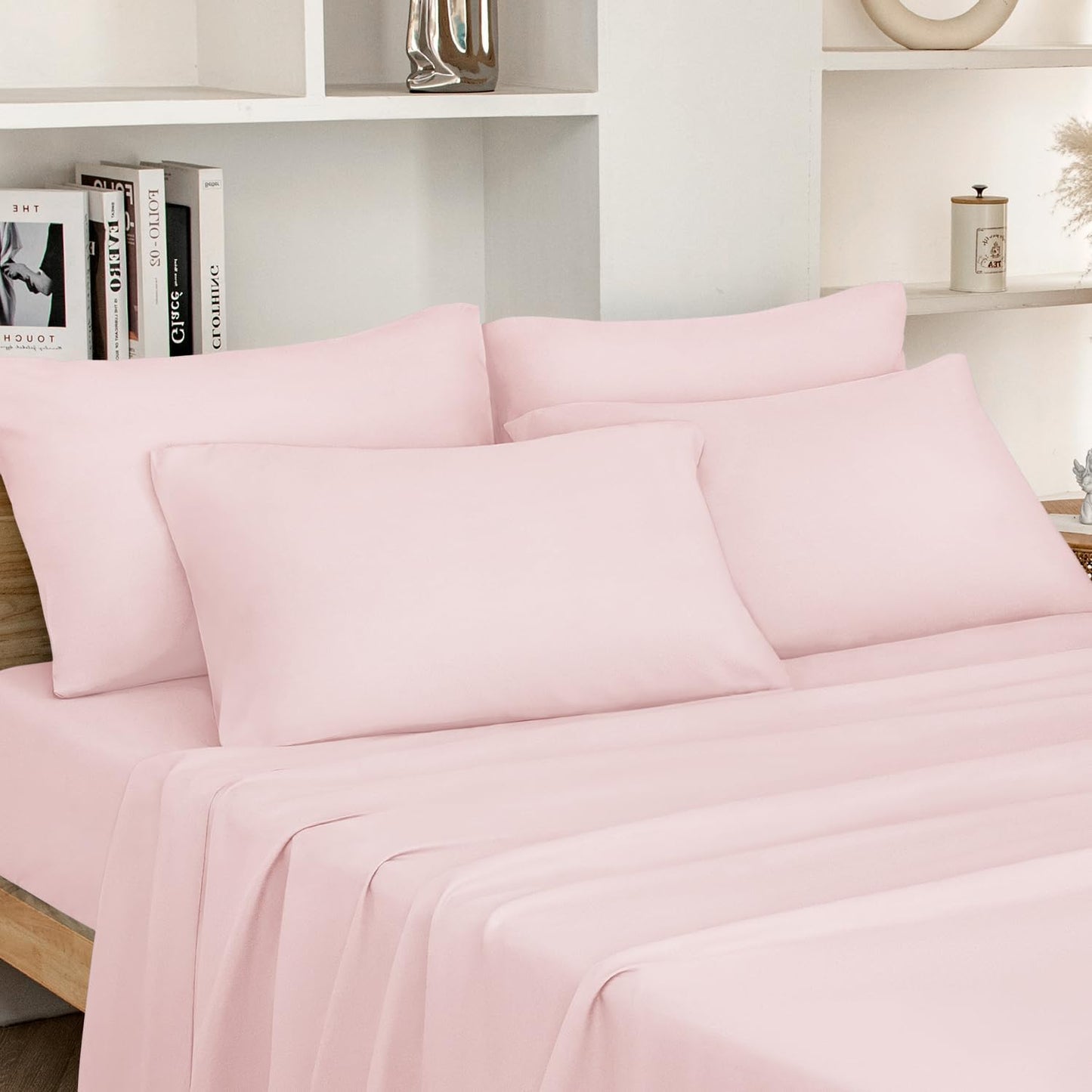 Full Size Bed Sheets - 6 Piece Set (Pale Pink) - Extra Soft Brushed Microfiber 1800 Bedding Sheets, Deep Pocket, Wrinkle & Fade Free