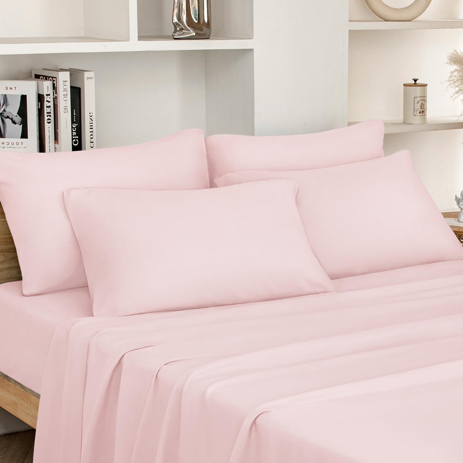 Full Size Bed Sheets - 6 Piece Set (Pale Pink) - Extra Soft Brushed Microfiber 1800 Bedding Sheets, Deep Pocket, Wrinkle & Fade Free