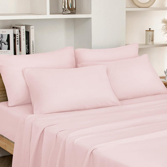 Full Size Bed Sheets - 6 Piece Set (Pale Pink) - Extra Soft Brushed Microfiber 1800 Bedding Sheets, Deep Pocket, Wrinkle & Fade Free