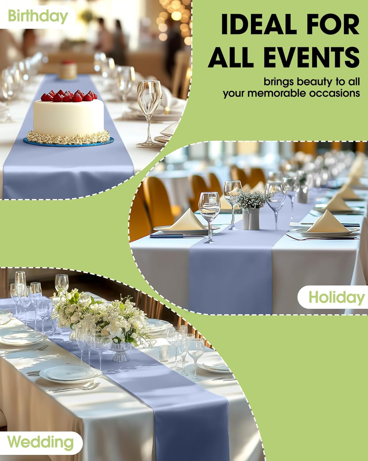 Dusty Blue Plastic Table Runners - 12 Pack, 14'' X 108'', Water Resistant & Disposable Centerpiece Decorations for Table Cloth, Wedding, Birthday, Holiday, Baby Shower, Party, Home Decor