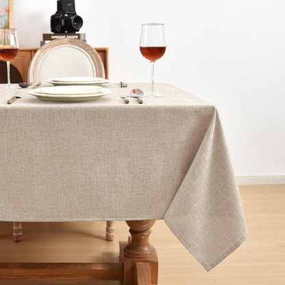 Faux Linen Beige Tablecloths 60 x 84 Inch - Set of 2 Neutral Covers for Rectangular Tables, Ideal for Dining, Weddings, Parties, Farmhouse Decor, and Outdoor Picnics