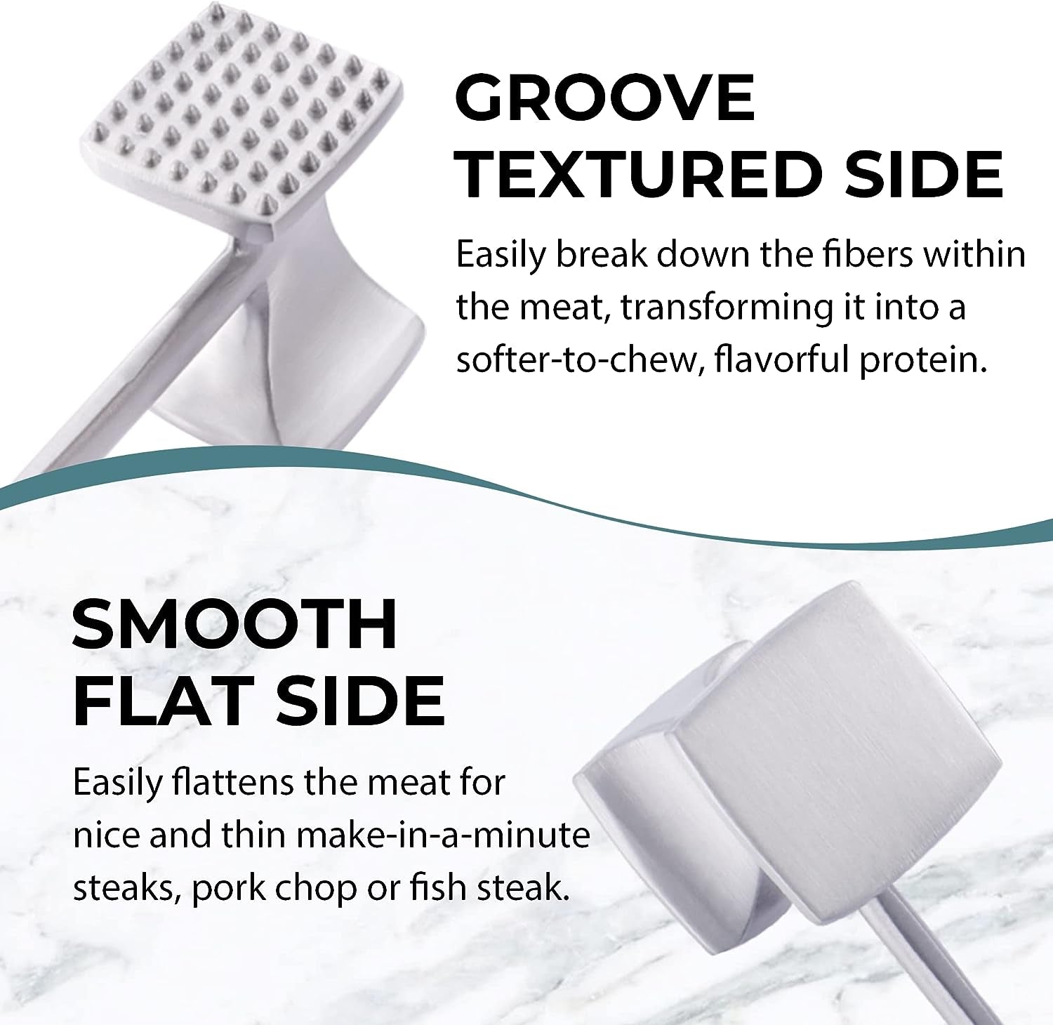 Meat Tenderizer Hammer with Comfortable-Grip Handle, Dual-Side Mallet for Kitchen, Heavy Duty Pounder for Tenderizing Steak, Beef and Fish