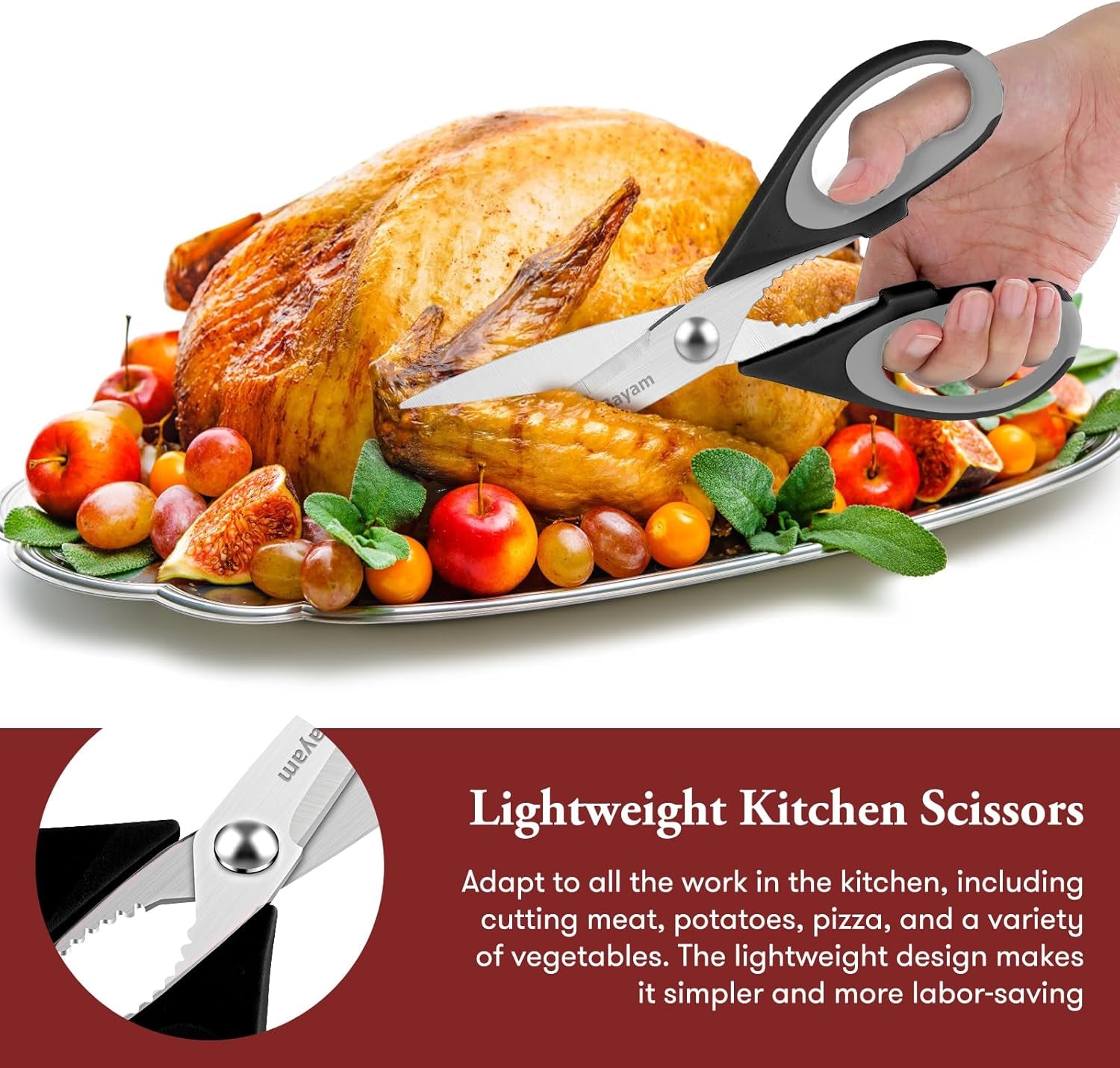 Kitchen Gadgets Utensils Set for Home,  8.5" Kitchen Scissors with Sheath, Black Cooking Scissors, All Purpose Shears