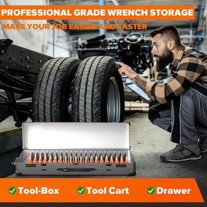 40PCS Modular Wrench Organizer - Wrench Tool Organizers for Tool Drawer Storage, Wrench Storage Set with Metric & SAE Label, Wrenches Rack Tool Gift for Professional Mechanics Men, Black & Orange