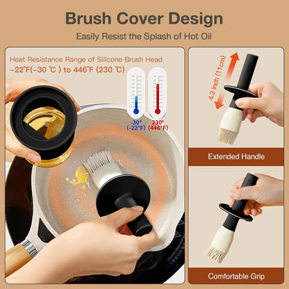 300ml Glass Oil Dispenser with Silicone Basting Brush - Versatile Kitchen Tool for Oils, Vinegars, and Sauces - Black