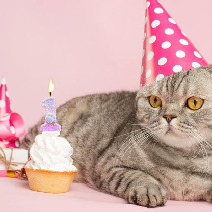 Cat and Dog Paw Number Candles for Cake Decoration, Pink Kitten Paw Number 4 Candle, Dog Themed Birthday Cake Topper for Party Decorations