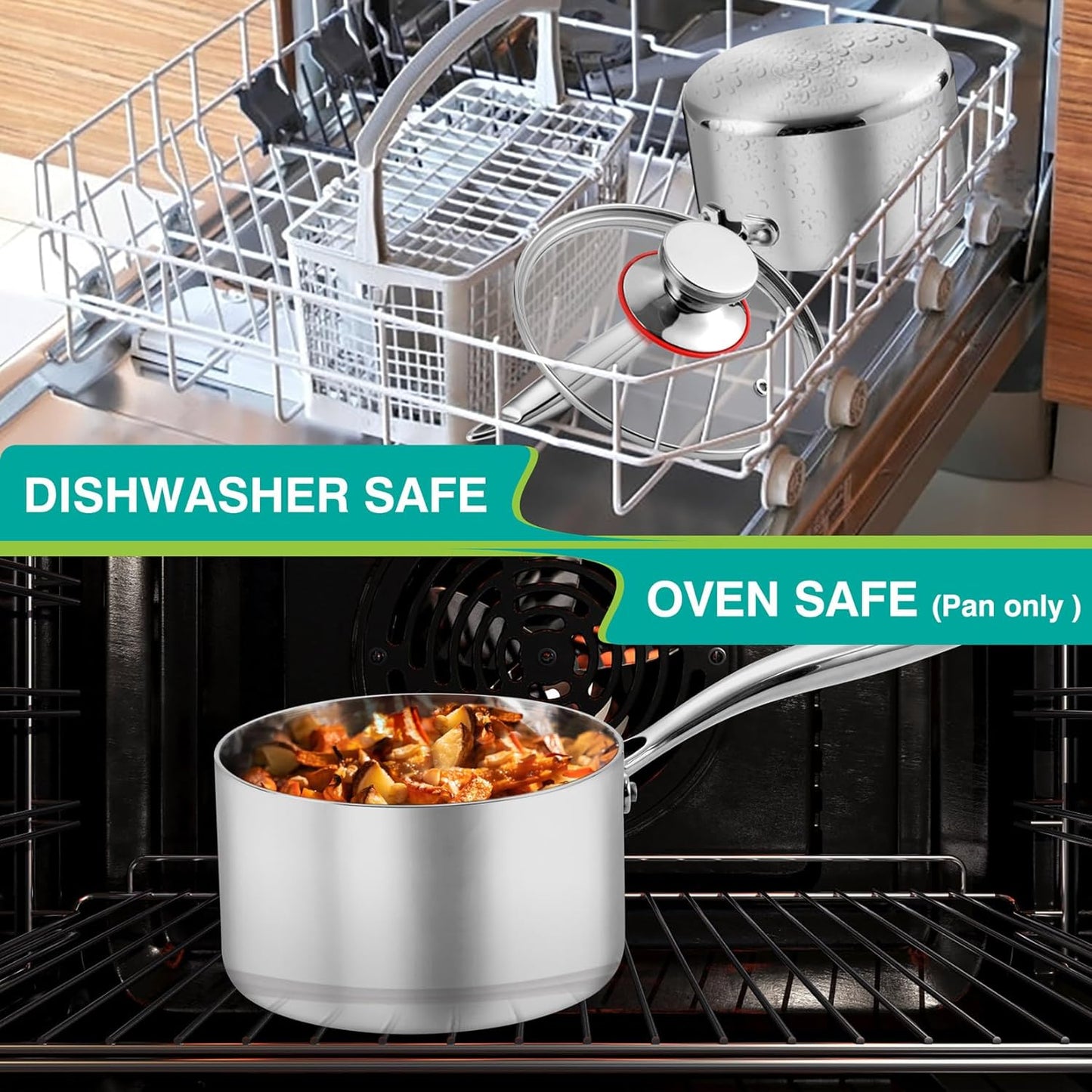 3 Quarts Tri-Ply Stockpot and Saucepan, Stainless Steel Sauce Pan with Lid, Cooking Induction Pot, Kitchen Cookware for All Stoves, Non-Toxic, Durable & Dishwasher Safe, 1 Piece