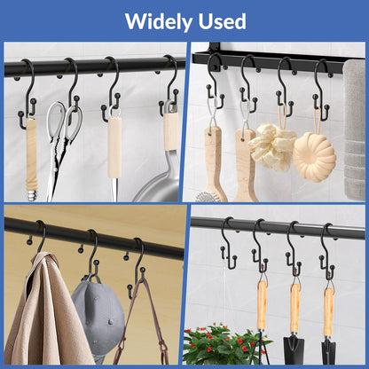 Shower Curtain Hooks, Black Shower Curtain Hooks Rust Proof, Anti-Drop Metal Shower Curtain Rings Hooks, Double Shower Hooks for Shower Curtain, Shower Rings for Curtain & Liner, Black-12 Pcs