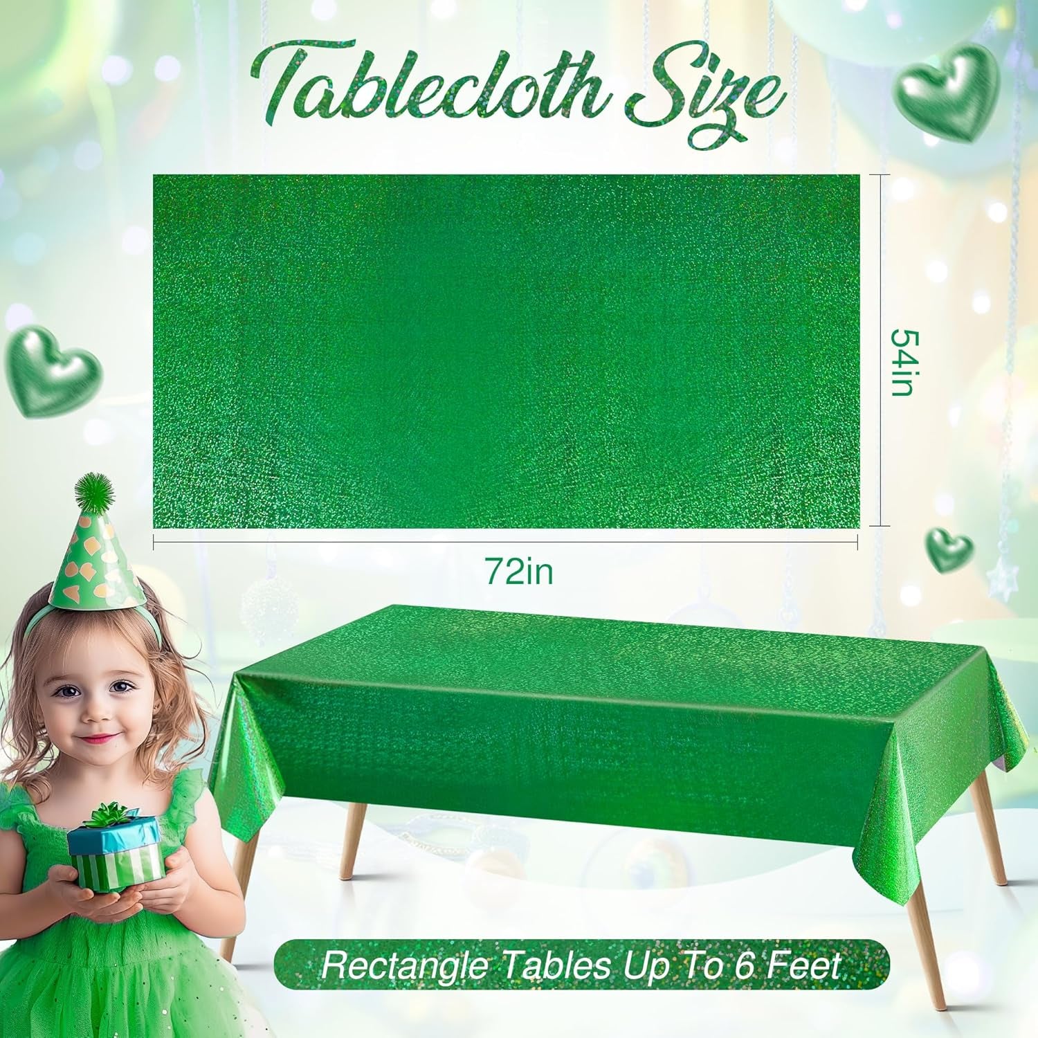 Set of 2 Dark Green Holographic Foil Tablecloths - 54x72 Durable Table Covers for Elegant Events, Perfect for Parties, Weddings, and Showers