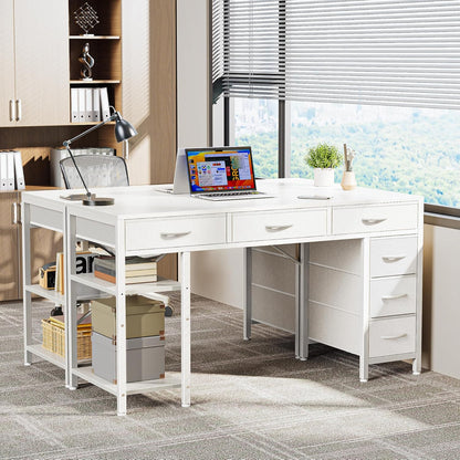 47-Inch Computer Desk with 6 Drawers and Shelves, Reversible Corner Desk for Home Office, Study, and Living Room, White