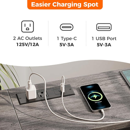 70-Inch Console Table with Built-In Charging Station, Narrow Entryway Hall Table in Charcoal Gray for Living Room Use