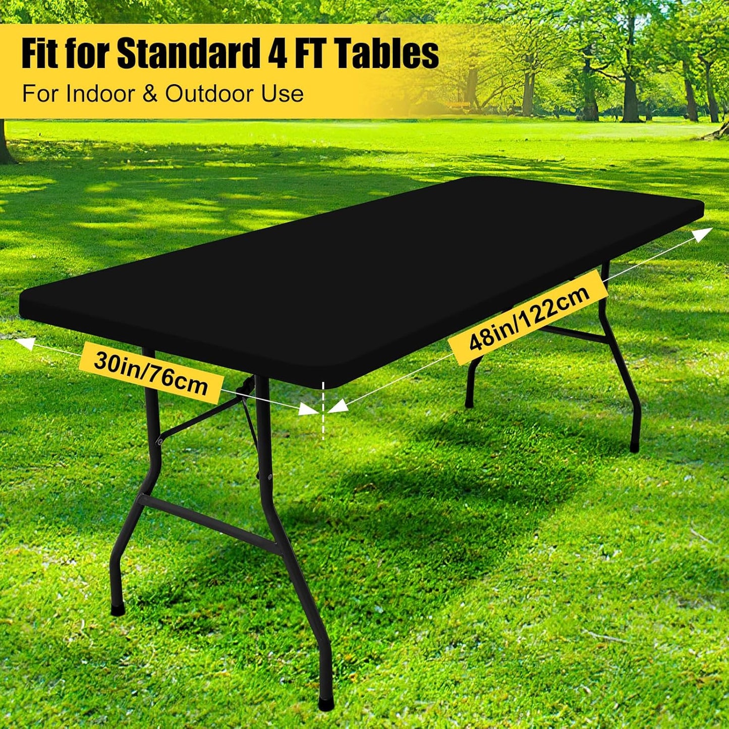 2 Pack Rectangle Picnic Table Cloth, Waterproof Elastic Fitted Tablecloths, Washable Polyester Rectangular Patio Table Cover for Camping, Indoor and Outdoor (Black, 30"X48")