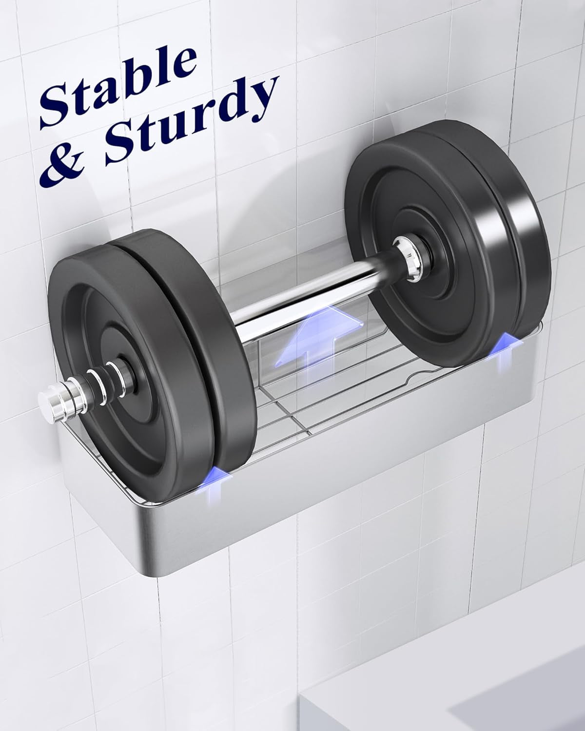 Large Shower Caddy - 2 Pack Adhesive Shower Organizer, Rustproof Metal Shelves, No-Drill Bathroom Organizers and Storage, Silver Grey