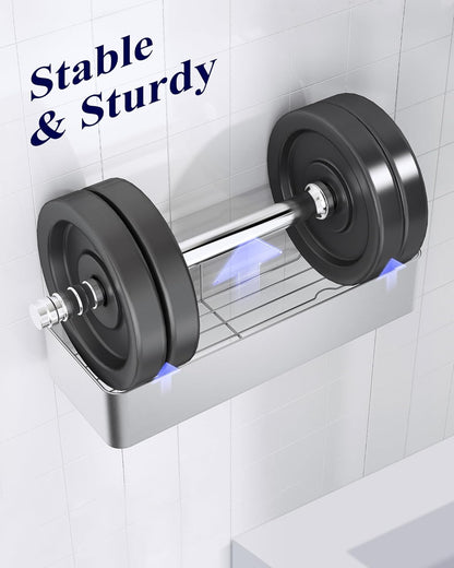 Large Shower Caddy - 2 Pack Adhesive Shower Organizer, Rustproof Metal Shelves, No-Drill Bathroom Organizers and Storage, Silver Grey