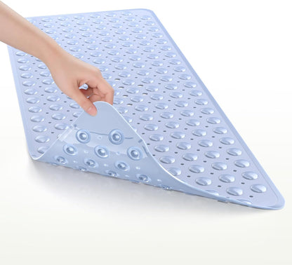 Shower Mat Non Slip 40 X 16 Inches, Shower Stall Mats with Suction Cups and Drain Holes, Non Slip Bath Mat for Tub for Elderly & Kids, Baby Blue