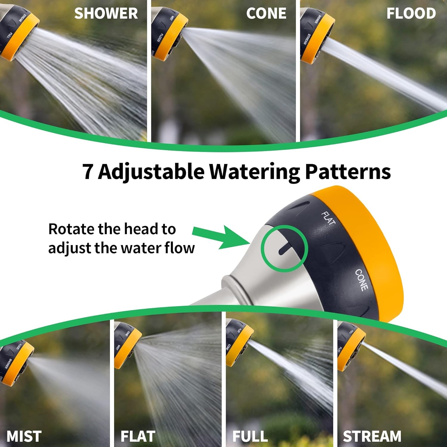 7-Pattern Garden Hose Nozzle & 100% Metal Hose Nozzle Sprayer with 7 Watering Modes