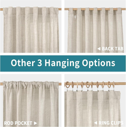 Small Linen Curtains 36 Inch Length for Cafe, Semi Sheer Half Textured Drapes with Rod Pocket Back Tab Rustic Light Filtering for Bathroom Kitchen Window over Sink, 2 Panels Set, 42 X 36 Inch