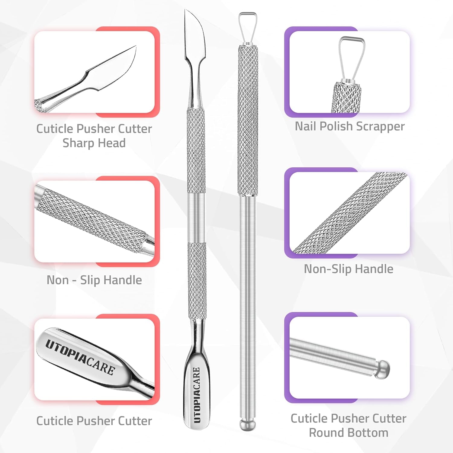 Cuticle Trimmer with Pusher, Nail Trimmer Set, Professional Manicure & Pedicure Kit, Cuticle Remover Tool Kit, Silver