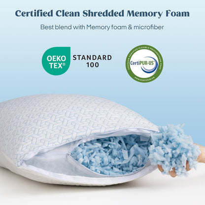 ® Queen Size Pillows Set of 2, Shredded Memory Foam Pillows, Cooling Queen Pillow 2 Pack, Adjustable Firm Bed Pillow for Sleeping, Side, Back and Stomach Sleepers