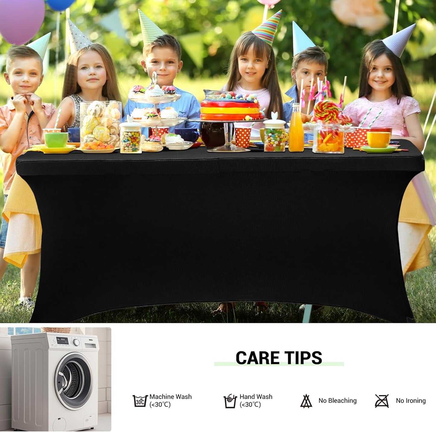 6Ft Stretch Black Spandex Table Cloth for Standard Folding Tables - 2 Pack Universal Rectangular Fitted Tablecloth Protector for Wedding, Trade Show, Vendor Stand