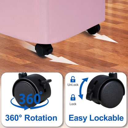 Slim Laundry Hamper with Lid and Wheels, Small Rolling Laundry Basket with Handle for Small Spaces, Tall Dirty Clothes Hampers for Dorm, Bathroom and Bedroom, 75L, Pink