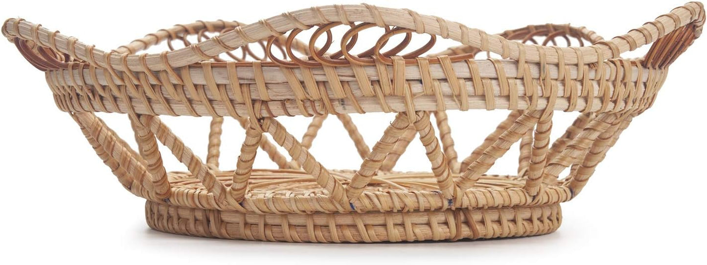 Woven Bread Baskets for Serving Rattan Tray for Fruit Food Kitchen Taptop Natural (10.6Inch D X 3.5Inch H)