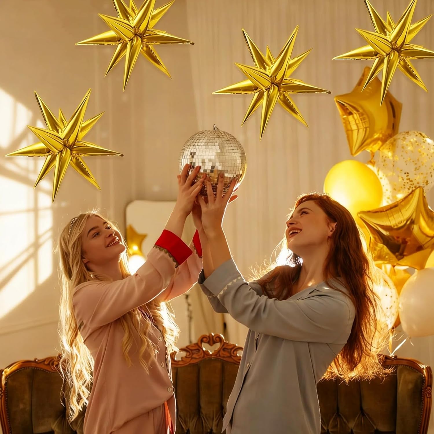 60 Pcs Star Balloons Foil Explosion Balloon Large Mylar Balloons Bulk Party Decoration for Birthday Wedding Anniversary Graduation Baby Shower Gender Reveal Christmas New Year